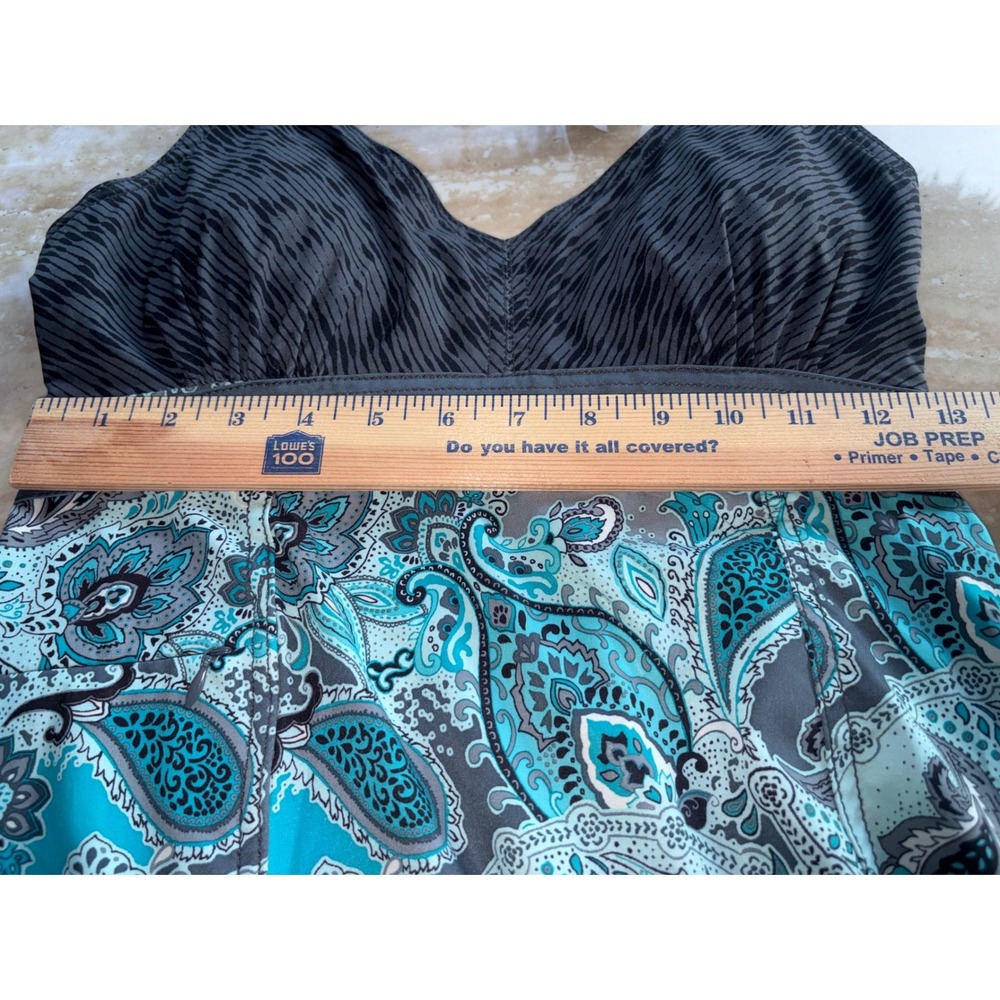 Athleta Pack Everywhere Halter Dress Mixed Paisley Teal Grey Summer Boho Size 6 - Picture 6 of 10